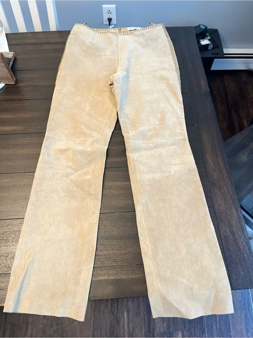 Hugo Buscati women’s lined Leather  Pants in Light Beige